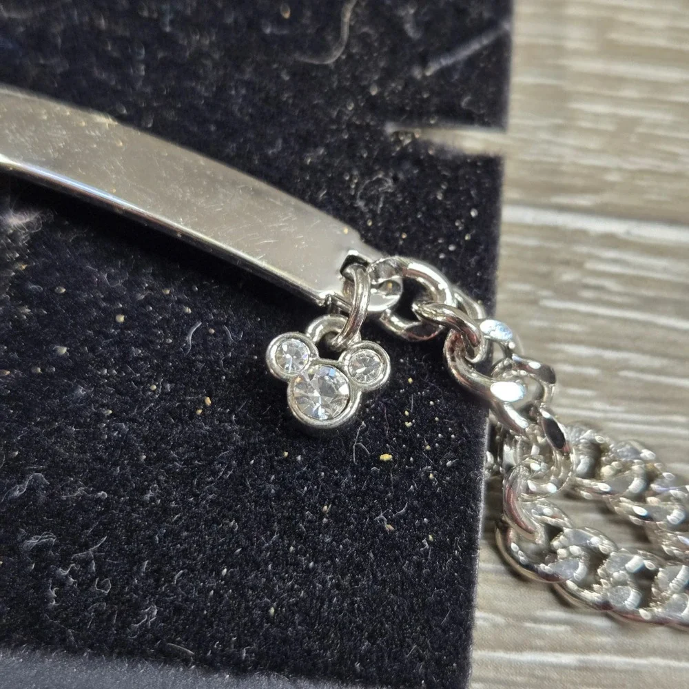 Disneyland Resort Mickey Mouse Rhinestone Charm ID Chain Bracelet New